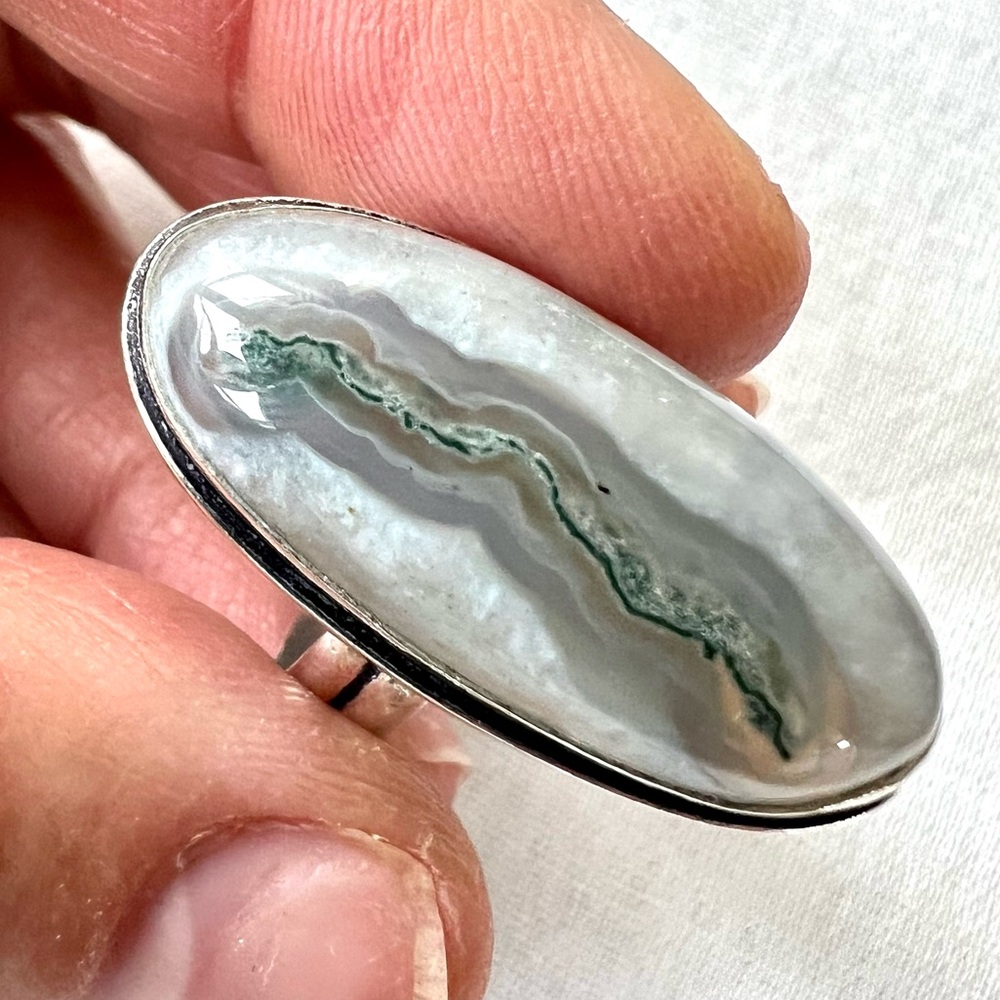 925 Earthline Moss Agate Dendrite Ring 7.25
